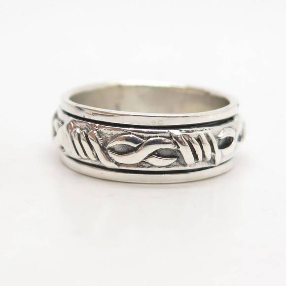 925 Sterling Silver Vintage Ornate Rotating Band Ring Size 9.5 - Picture 3 of 4